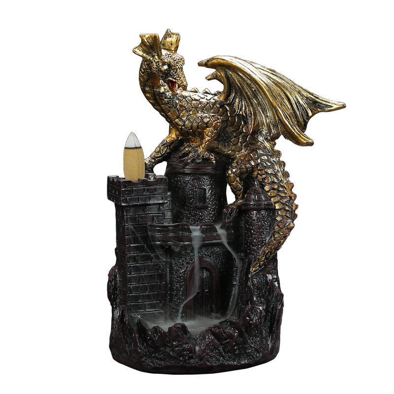 Kuqi resin creative home interior decoration dragon big dinosaur castle mouth spitting incense incense backflow incense burner