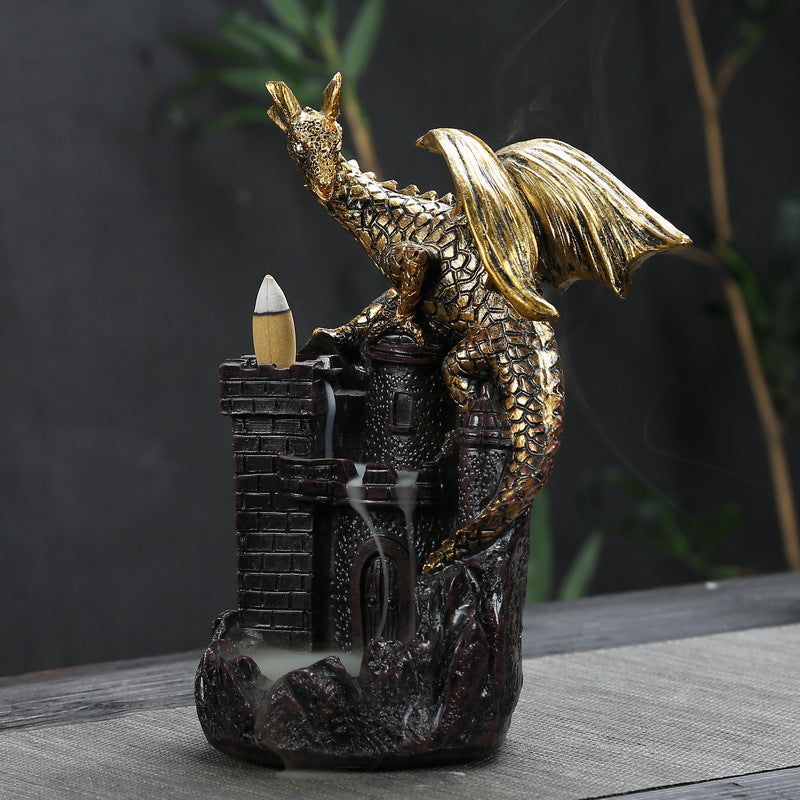 Kuqi resin creative home interior decoration dragon big dinosaur castle mouth spitting incense incense backflow incense burner