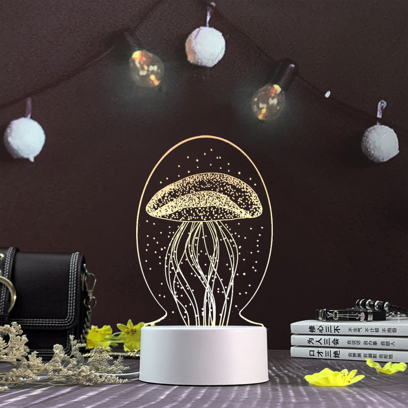 3d night light three-dimensional creative plug-in cartoon jellyfish usb table lamp acrylic diy custom event net red gift