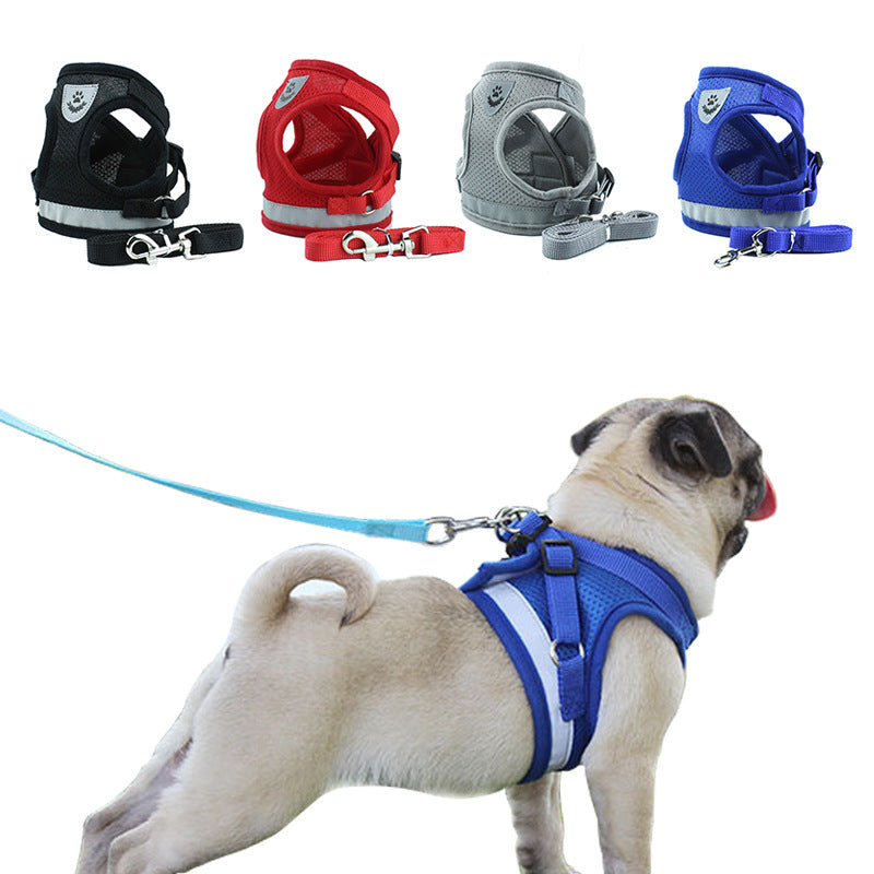 Cross-border hot style pet chest harness vest-style dog leash reflective dog rope pet supplies wholesale