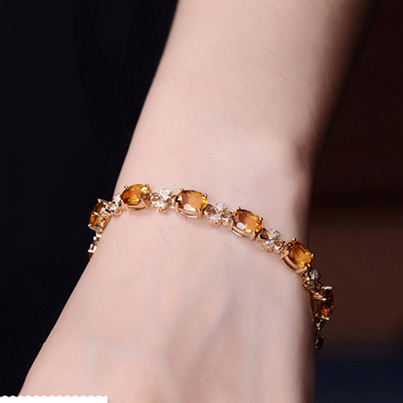 Small fresh citrine bracelet 18k golden diamond ring topaz heart-shaped earrings simple love necklace set