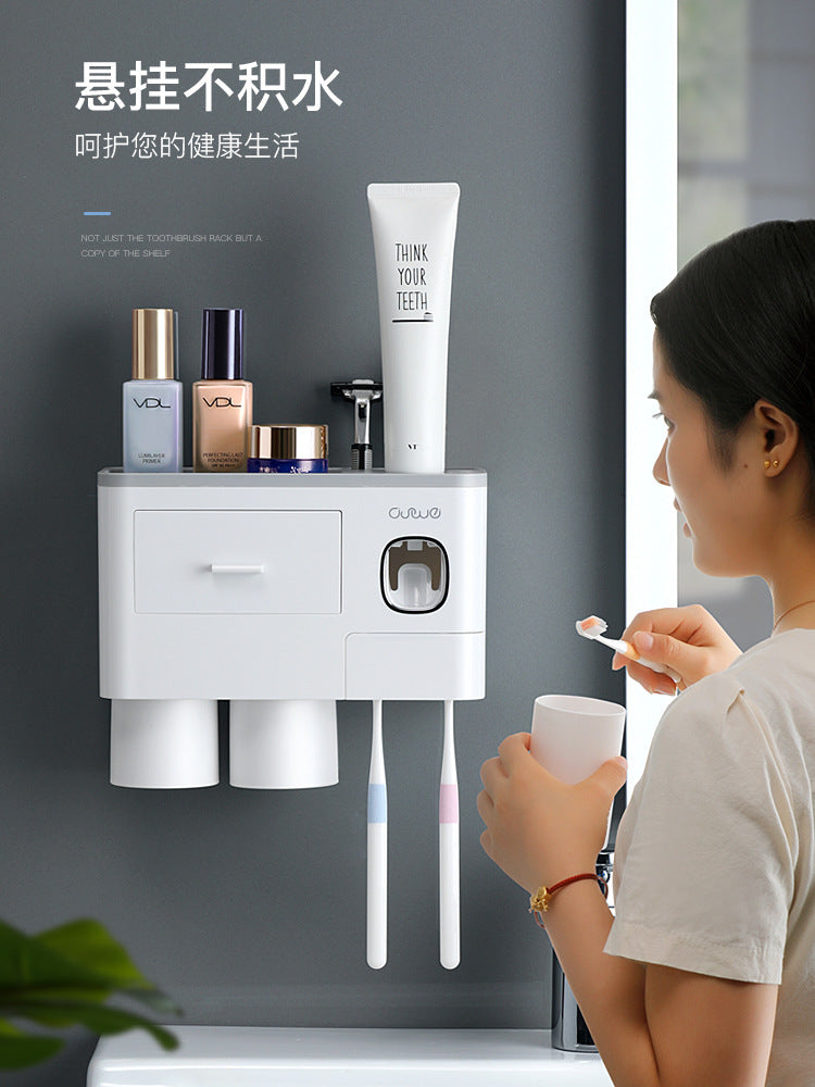 Toothbrush rack, toothbrushing cup, mouthwash cup, wall-mounted toilet, punch-free wall hanging, wall suction and tooth cylinder set