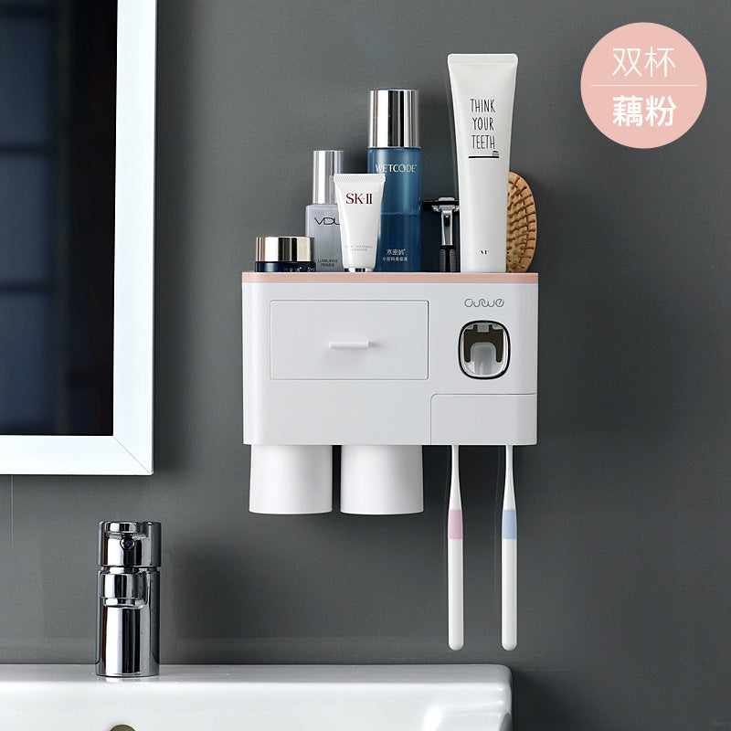 Toothbrush rack, toothbrushing cup, mouthwash cup, wall-mounted toilet, punch-free wall hanging, wall suction and tooth cylinder set