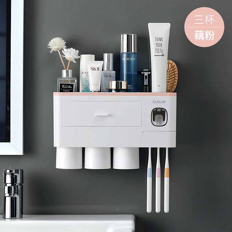 Toothbrush rack, toothbrushing cup, mouthwash cup, wall-mounted toilet, punch-free wall hanging, wall suction and tooth cylinder set