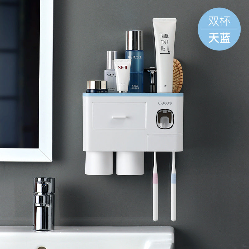 Toothbrush rack, toothbrushing cup, mouthwash cup, wall-mounted toilet, punch-free wall hanging, wall suction and tooth cylinder set