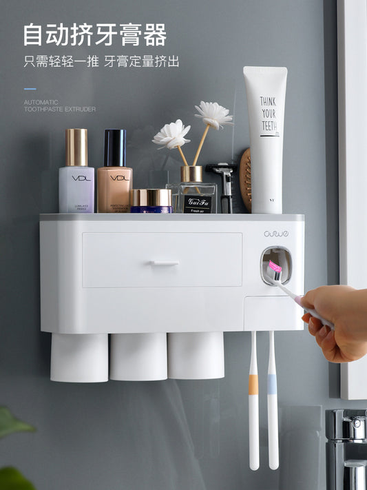 Toothbrush rack, toothbrushing cup, mouthwash cup, wall-mounted toilet, punch-free wall hanging, wall suction and tooth cylinder set
