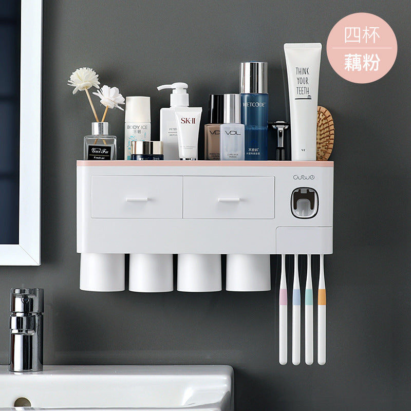 Toothbrush rack, toothbrushing cup, mouthwash cup, wall-mounted toilet, punch-free wall hanging, wall suction and tooth cylinder set