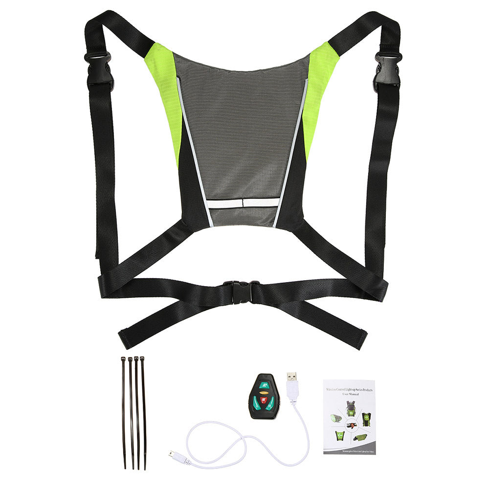 Wireless remote control LED luminous warning cycling vest, running safety vest, night running luminous indicator back clip