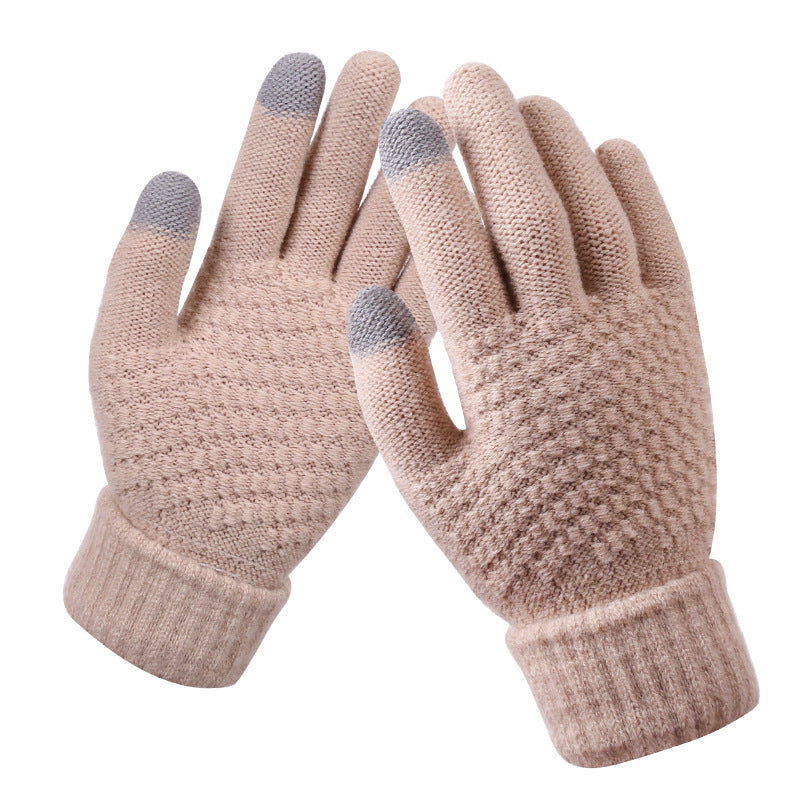 Factory direct wholesale winter gloves lovers knitted gloves jacquard brushed gloves winter touch screen gloves
