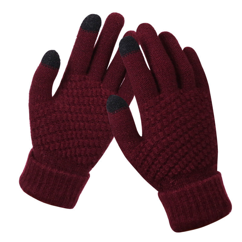 Factory direct wholesale winter gloves lovers knitted gloves jacquard brushed gloves winter touch screen gloves