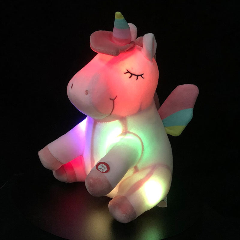 Amazon hot net red led luminous rainbow unicorn doll plush toy children gift spot wholesale