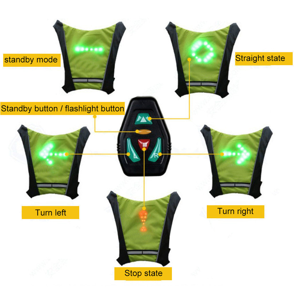 Wireless remote control LED luminous warning cycling vest, running safety vest, night running luminous indicator back clip