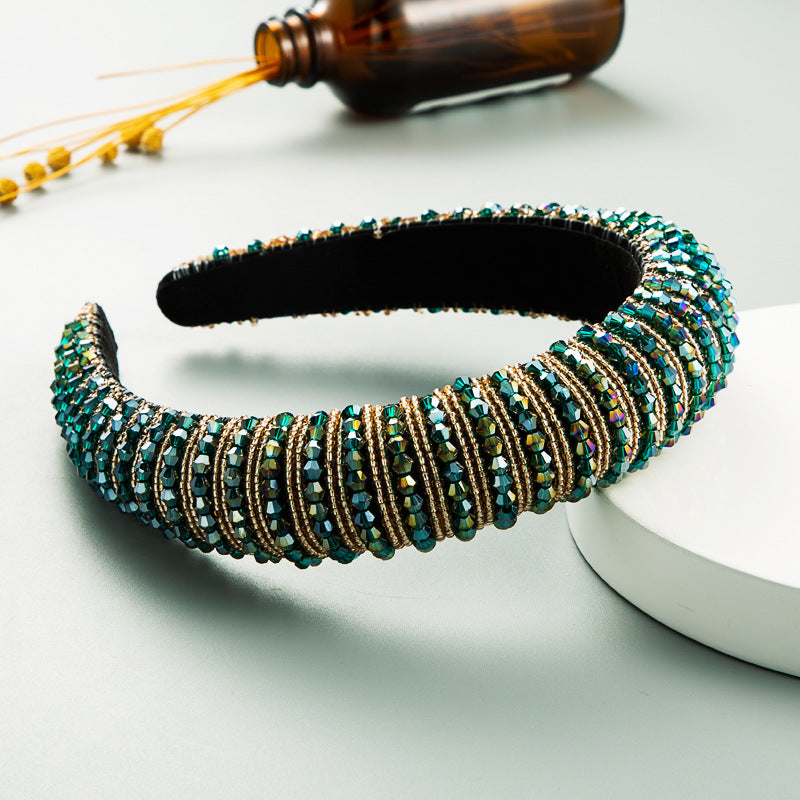 European and American big-name high-end sponge headband simple wide-sided fashion handmade beaded net red temperament headband Korean hair accessories