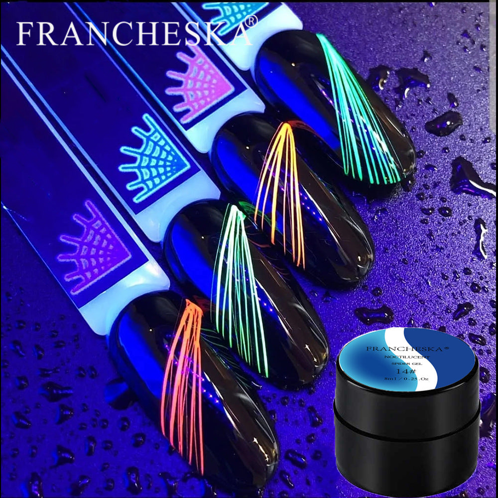 Luminous drawing glue nail art painting luminous elastic drawing glue 8ml phototherapy luminous drawing spider glue set