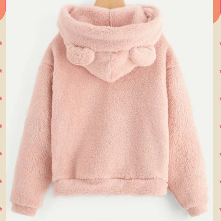 Wish independent station ebay2020 autumn and winter women's solid color Teddy ear sweet hoodie