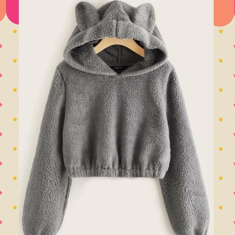 Wish independent station ebay2020 autumn and winter women's solid color Teddy ear sweet hoodie