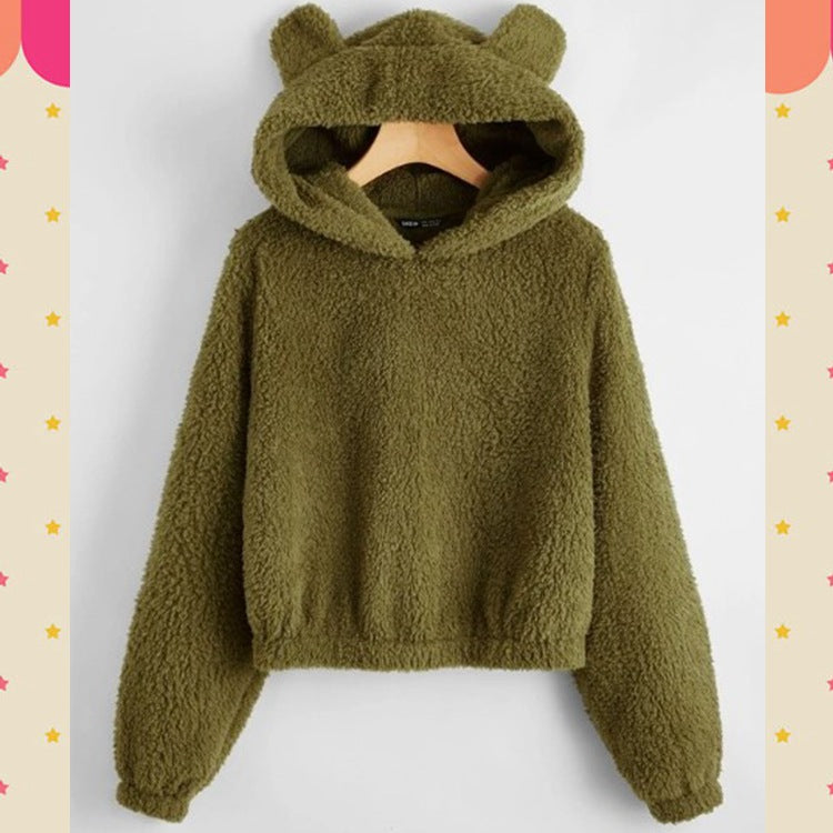 Wish independent station ebay2020 autumn and winter women's solid color Teddy ear sweet hoodie