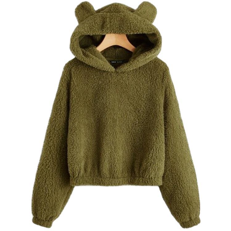 Wish independent station ebay2020 autumn and winter women's solid color Teddy ear sweet hoodie