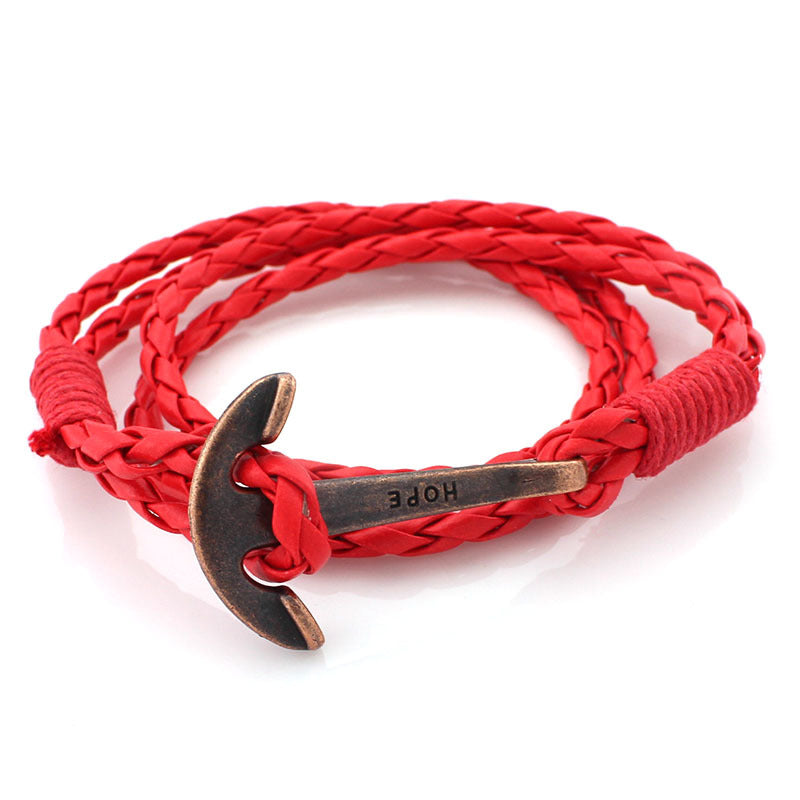 GC04 cross-border models of foreign trade explosions Multi-layer leather rope winding woven bracelets Fashion retro hope anchor bracelets