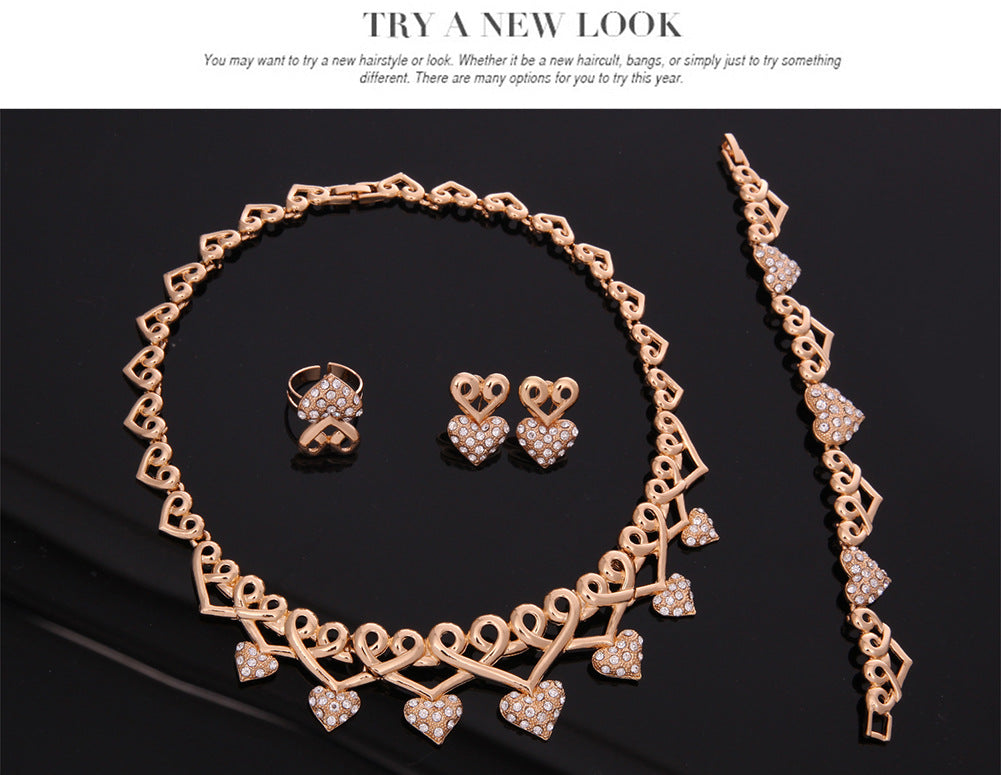 Wish Amazon cross-border e-commerce popular creative love necklace earrings jewelry four-piece factory direct sales