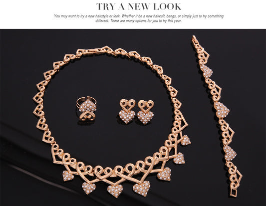 Wish Amazon cross-border e-commerce popular creative love necklace earrings jewelry four-piece factory direct sales