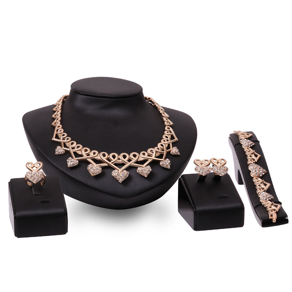 Wish Amazon cross-border e-commerce popular creative love necklace earrings jewelry four-piece factory direct sales