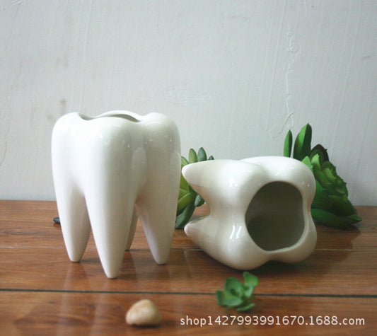 Manufacturers flowerpots wholesale meaty potted white ceramic pen holder home decoration tooth-shaped desktop ceramic flower pot