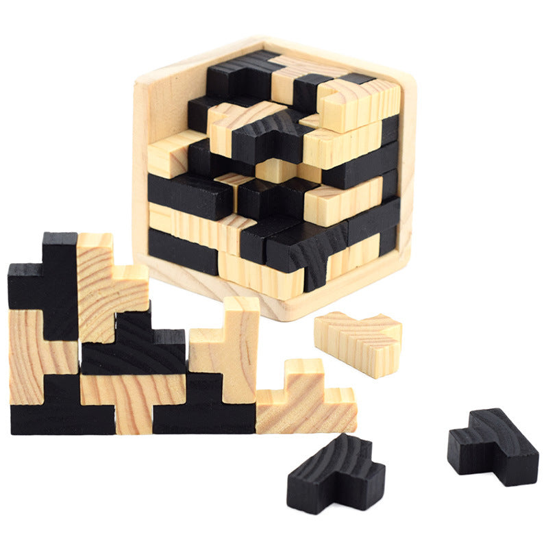 3D Puzzle Interlocking Wooden Cube Toys Kids IQ Brain Teaser Early Learning Educational Toys Children Montessori Cube Puzzles