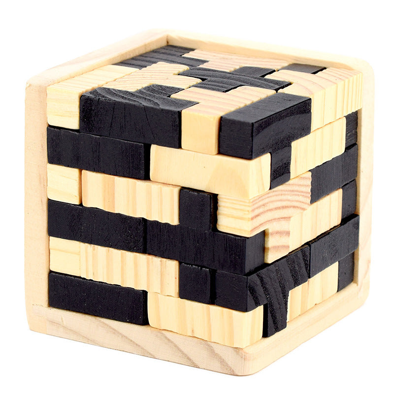 3D Puzzle Interlocking Wooden Cube Toys Kids IQ Brain Teaser Early Learning Educational Toys Children Montessori Cube Puzzles