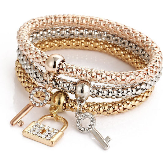 BJ012 Han Zhishang alloy three-color suit elastic popcorn corn chain diamond butterfly pendant bracelet female