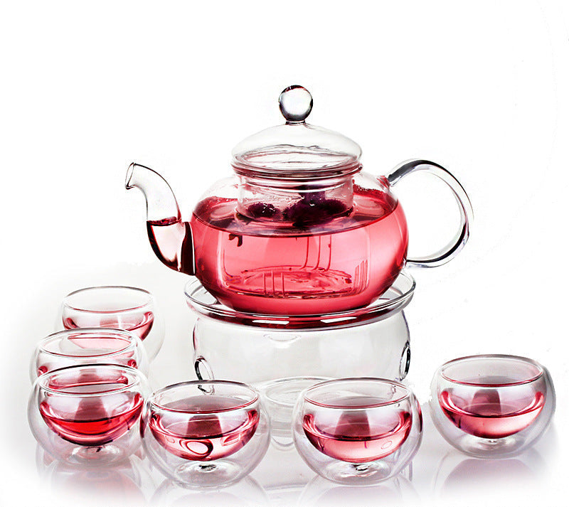 Factory wholesale heat-resistant glass set of herbal tea set flower teapot with filter Kung Fu tea set gift special set