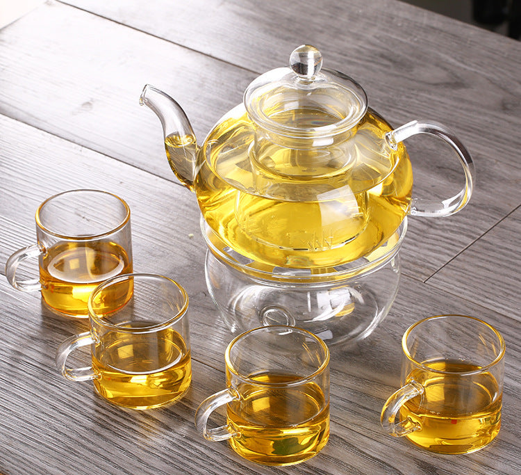Factory wholesale heat-resistant glass set of herbal tea set flower teapot with filter Kung Fu tea set gift special set
