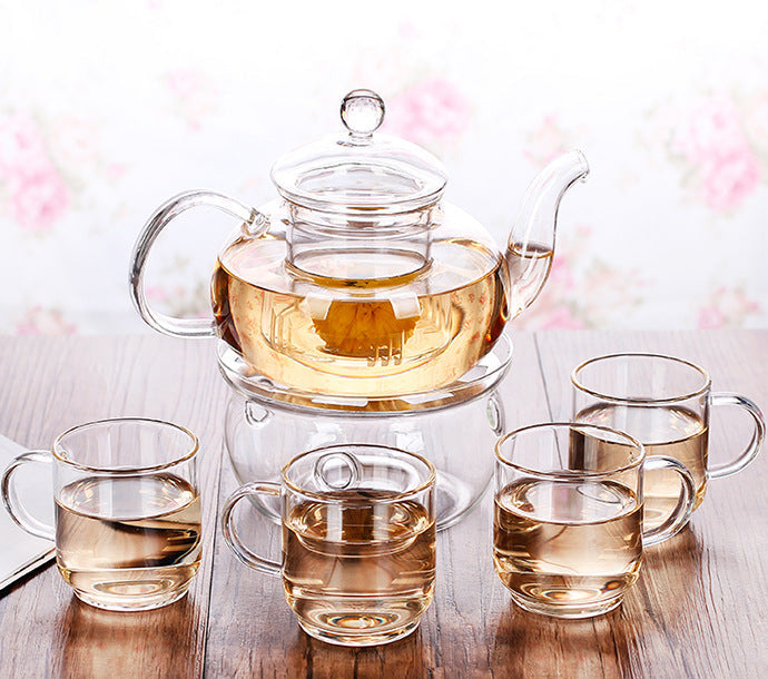Factory wholesale heat-resistant glass set of herbal tea set flower teapot with filter Kung Fu tea set gift special set