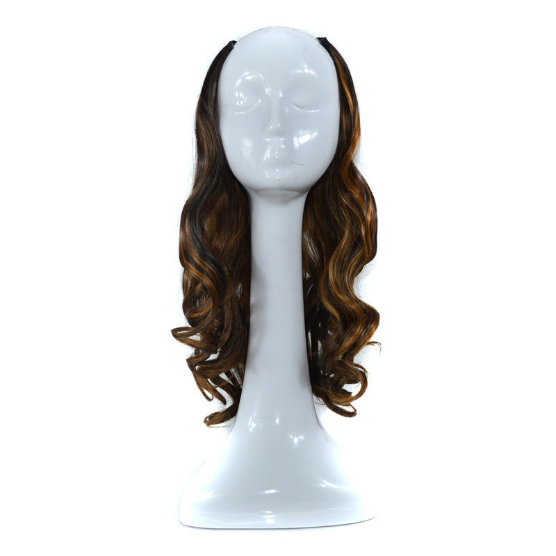 U-shaped half headgear wig female mid-length large wave pear flower roll midpoint realistic natural fluffy long curly hair headgear