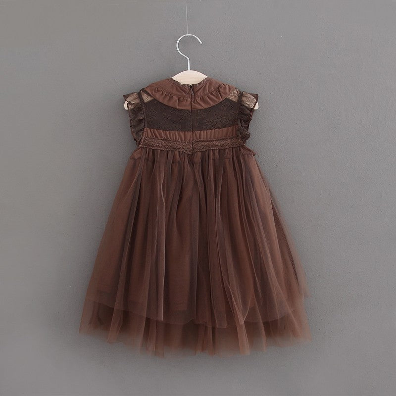 Girls dress net celebrity children foreign style flying sleeves net gauze puffy princess vest skirt summer INS foreign trade children's clothing