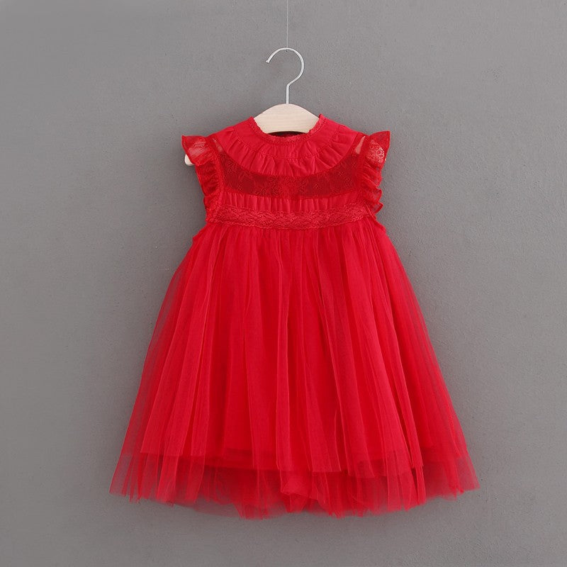 Girls dress net celebrity children foreign style flying sleeves net gauze puffy princess vest skirt summer INS foreign trade children's clothing