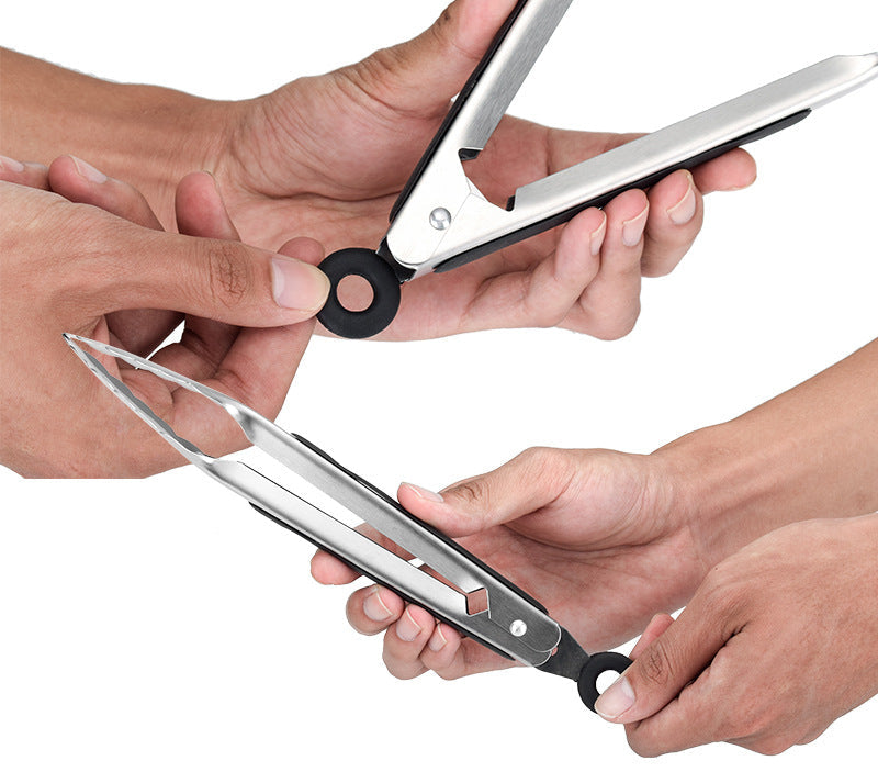 Stainless steel kitchen supplies food tongs barbecue bread buffet barbecue tongs silicone multifunctional food tongs