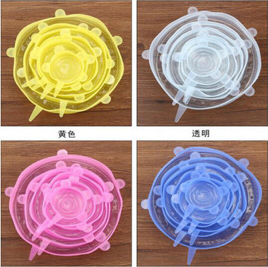 European standard six-piece silicone plastic wrap vegetable and fruit fresh-keeping cover food silicone bowl cover silicone cup cover
