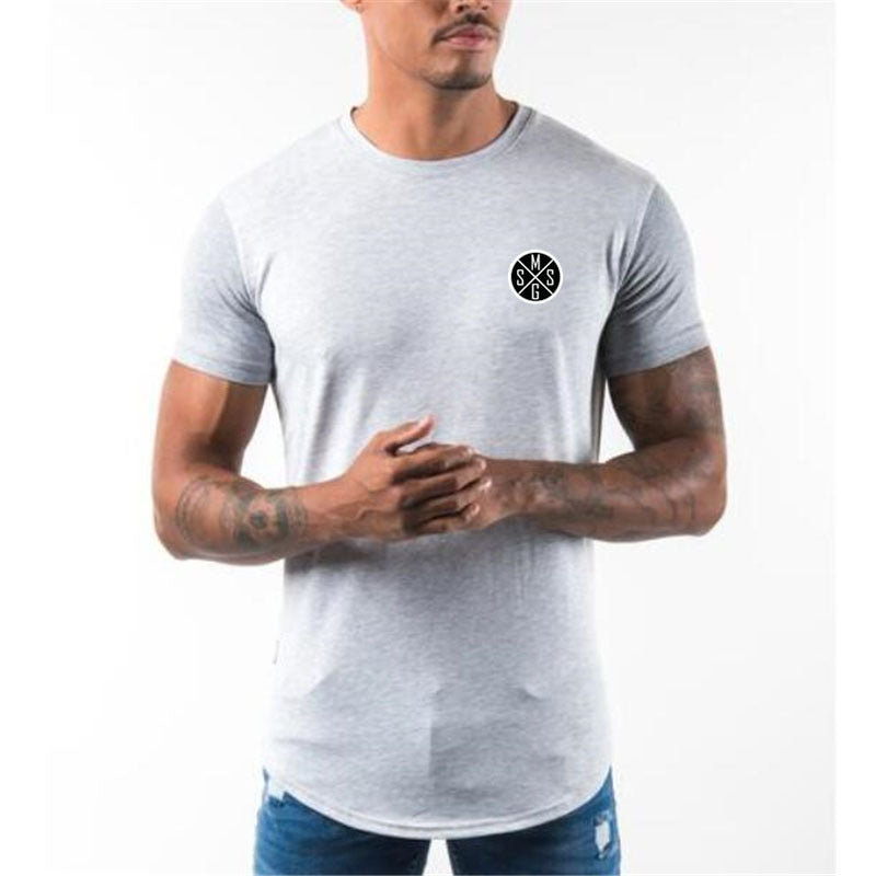 Summer new men's sports bodybuilding fitness cotton round neck letter printing Slim casual T-shirt