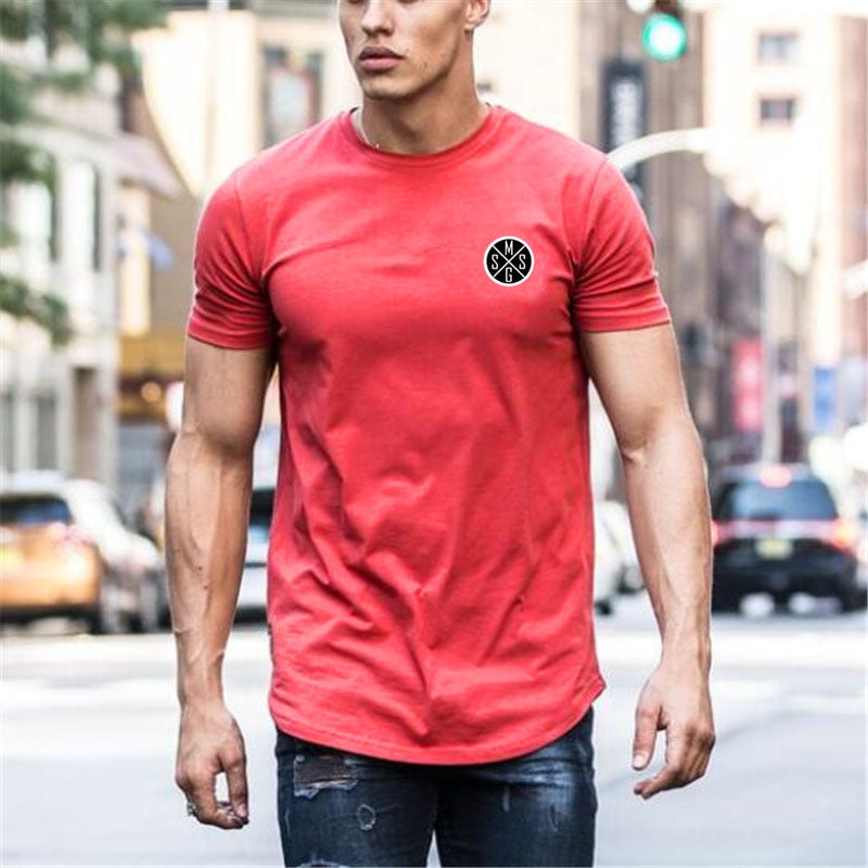 Summer new men's sports bodybuilding fitness cotton round neck letter printing Slim casual T-shirt