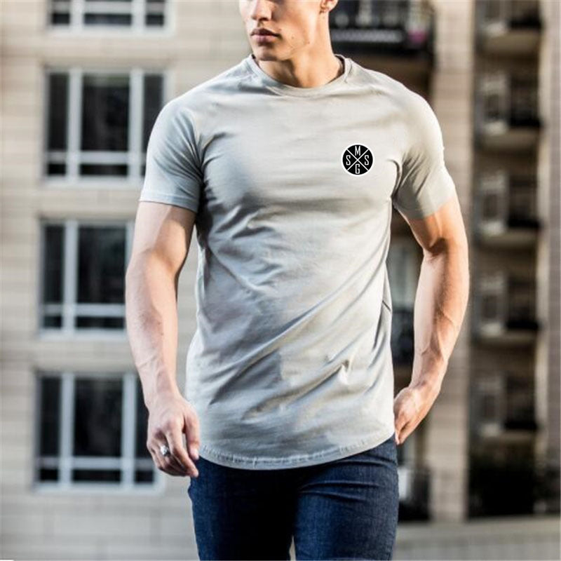 Summer new men's sports bodybuilding fitness cotton round neck letter printing Slim casual T-shirt