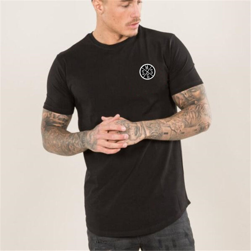 Summer new men's sports bodybuilding fitness cotton round neck letter printing Slim casual T-shirt