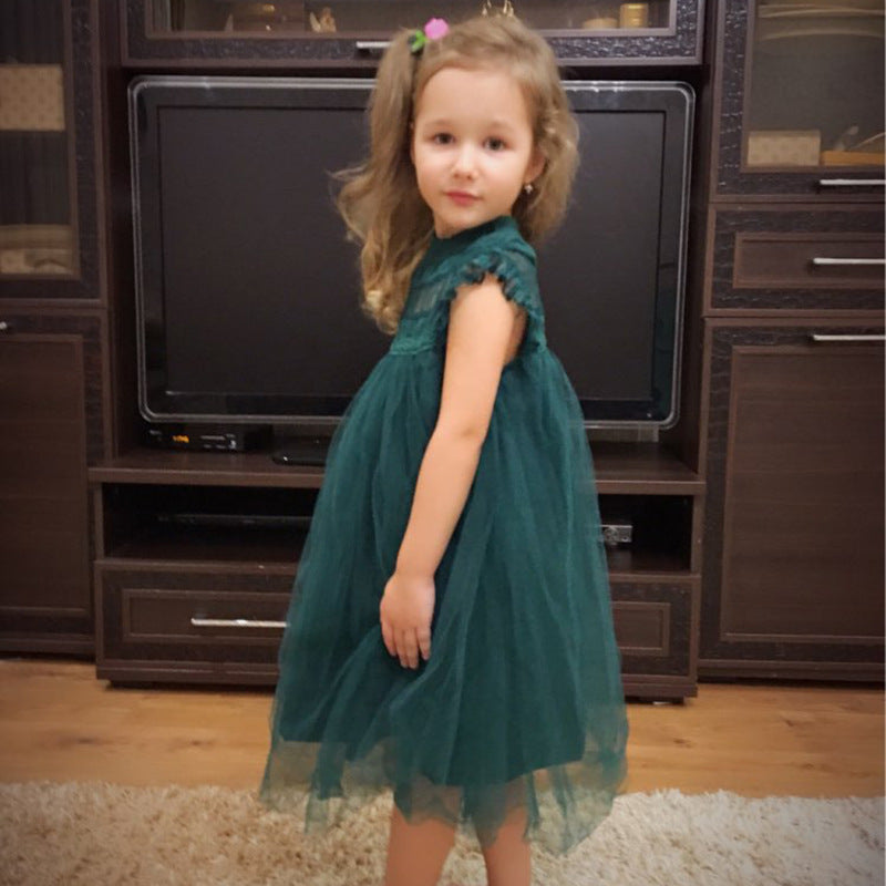 Girls dress net celebrity children foreign style flying sleeves net gauze puffy princess vest skirt summer INS foreign trade children's clothing