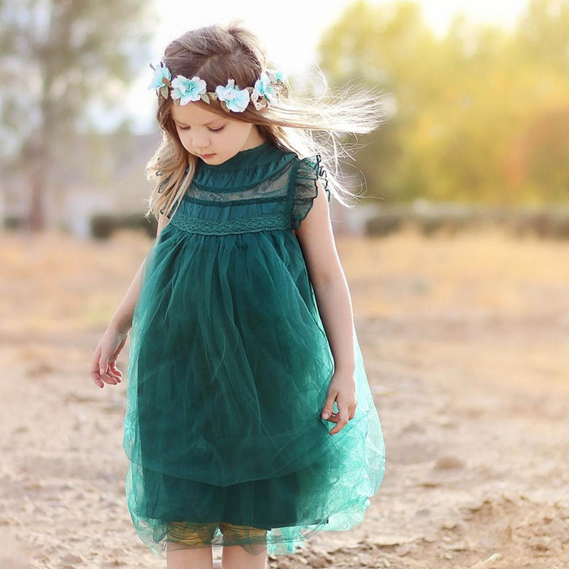 Girls dress net celebrity children foreign style flying sleeves net gauze puffy princess vest skirt summer INS foreign trade children's clothing