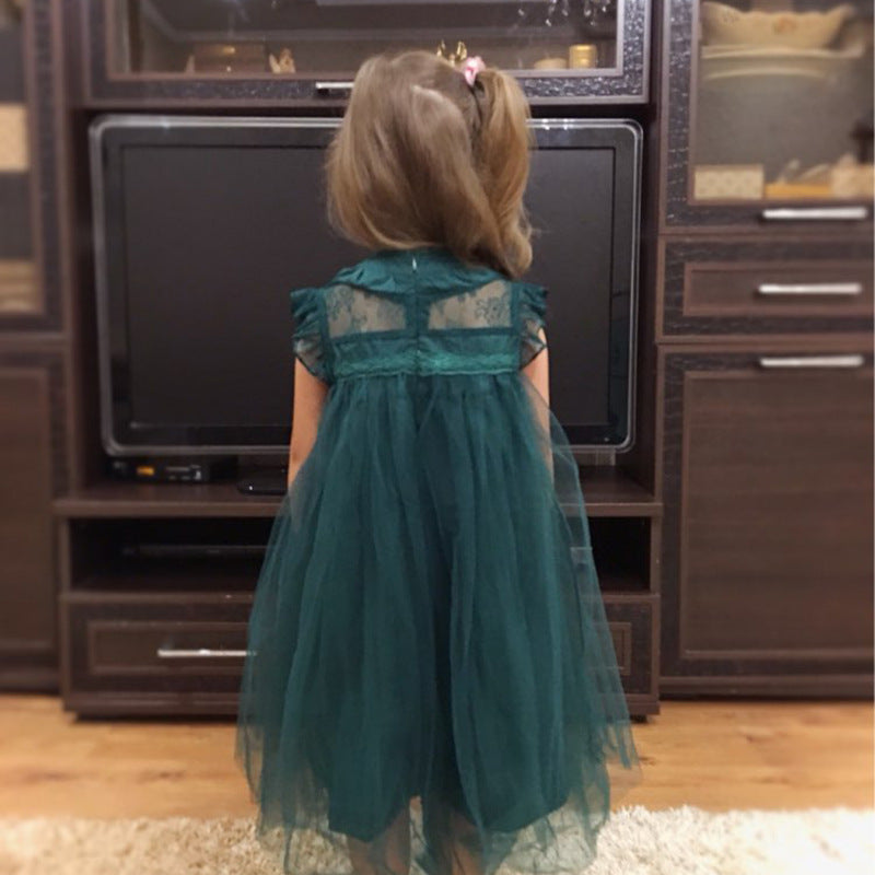Girls dress net celebrity children foreign style flying sleeves net gauze puffy princess vest skirt summer INS foreign trade children's clothing
