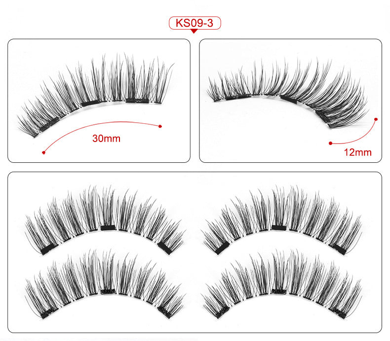 Factory direct three magnet false eyelashes 3D magnetic false eyelashes handmade natural realistic magnet eyelashes