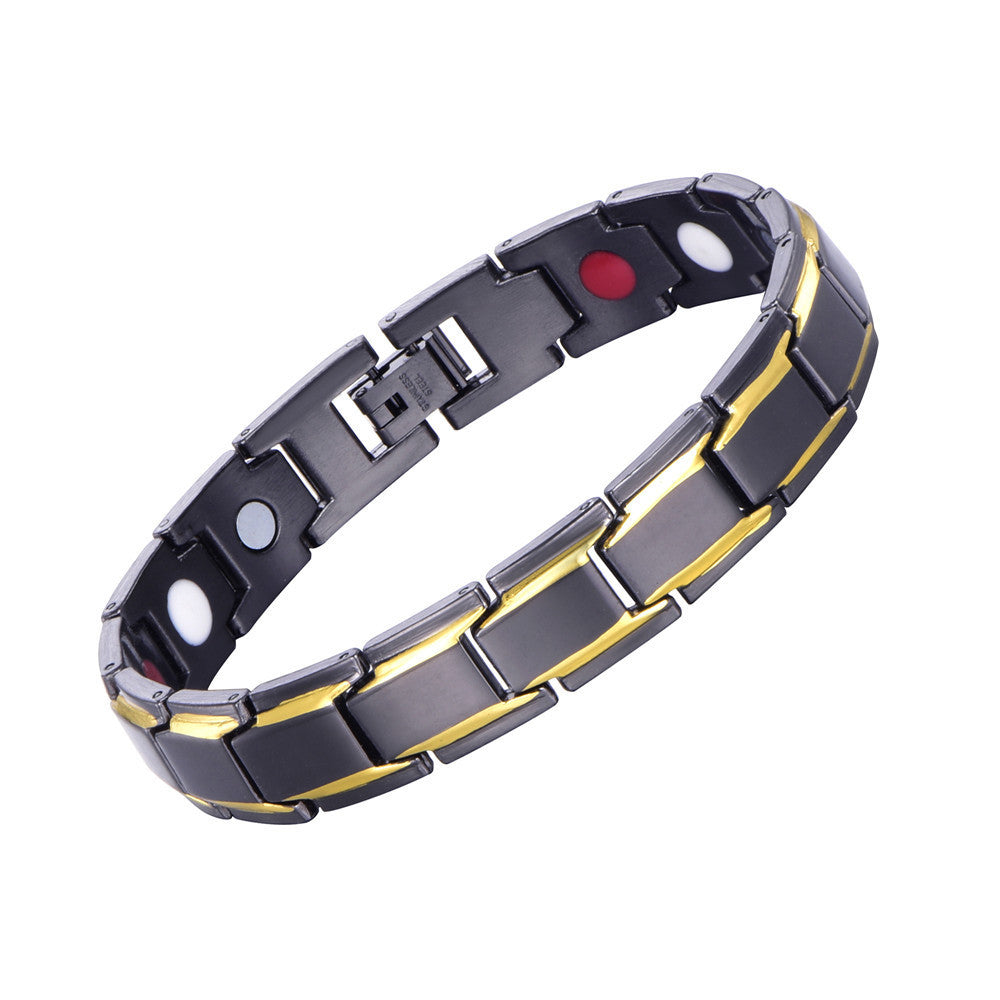 New Fashion Jewelry Black Charm Gold-plated Copper Health Bracelet Men's Classic Bracelet