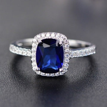 wish hot sale multi-color treasure ring European and American foreign trade classic square diamond engagement ring 925 silver plated hand jewelry
