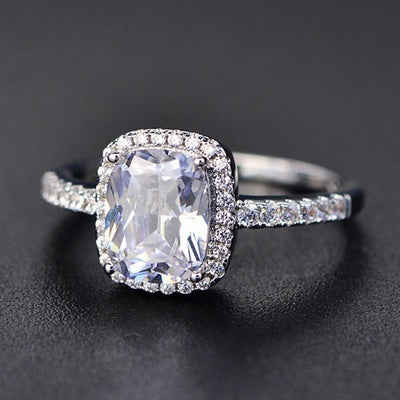 wish hot sale multi-color treasure ring European and American foreign trade classic square diamond engagement ring 925 silver plated hand jewelry