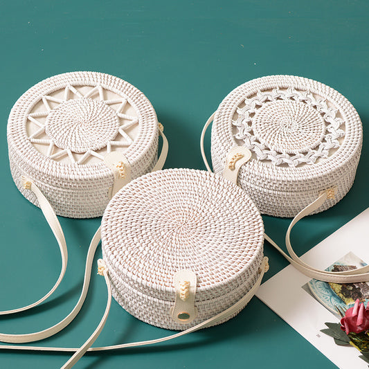 Factory direct supply special sale rattan ins handmade rattan white 20*8PU leather buckle bag
